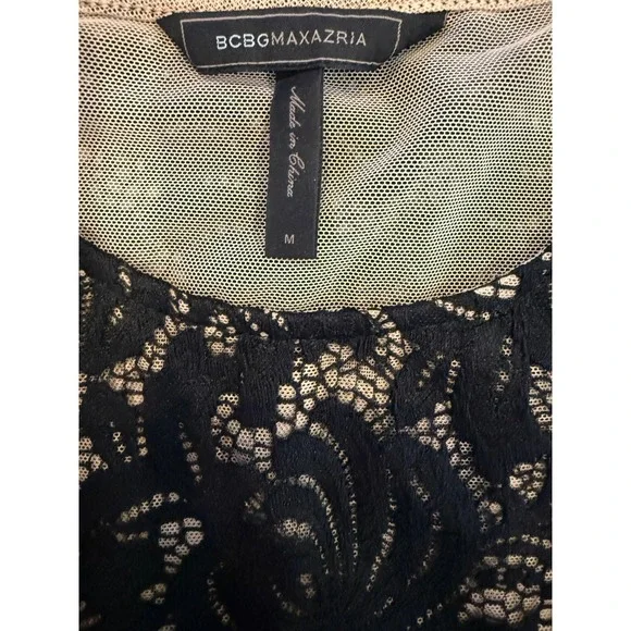 BCBGMAXAZRIA Black Lace Peplum Tank Top Sleeveless Women's Sz M - Picture 5 of 6